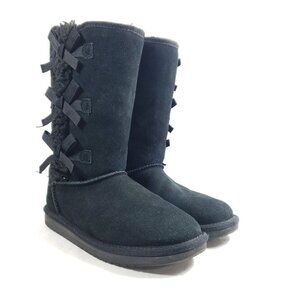 Koolabura By Ugg Bailey Big Kids Size 5 Bow Tall Black Suede Sheepskin Winter